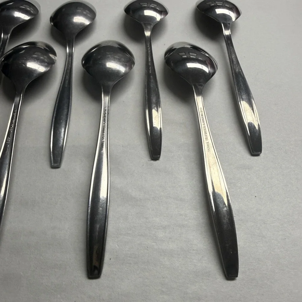 9 Vintage Customcraft CUS1 Soup Table Spoons Roses Stainless Steel Flatware